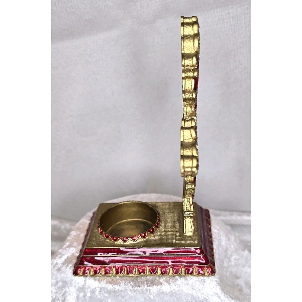 Red And Gold Rhinestone Handcrafted Cross, Tea-light Holder Stunning 5 1/2